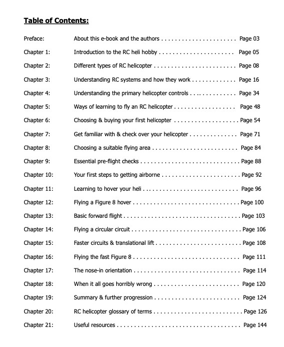 RC Helicopter Guide Contents
